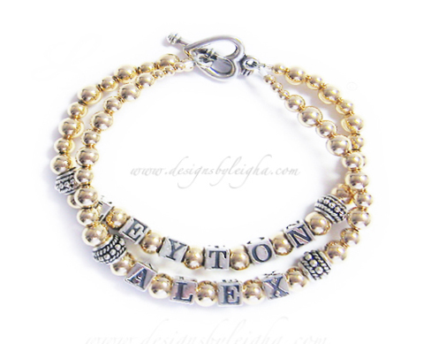 This LEYTON and ALEX bracelet is shown with the gold bead upgrade and they also added a Heart Toggle Clasp. 