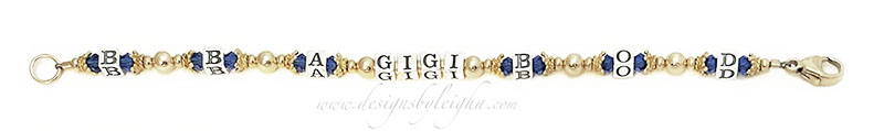 Gold Name Bracelet for Grandma with grandkids birthstones and initials DBL-Gold250